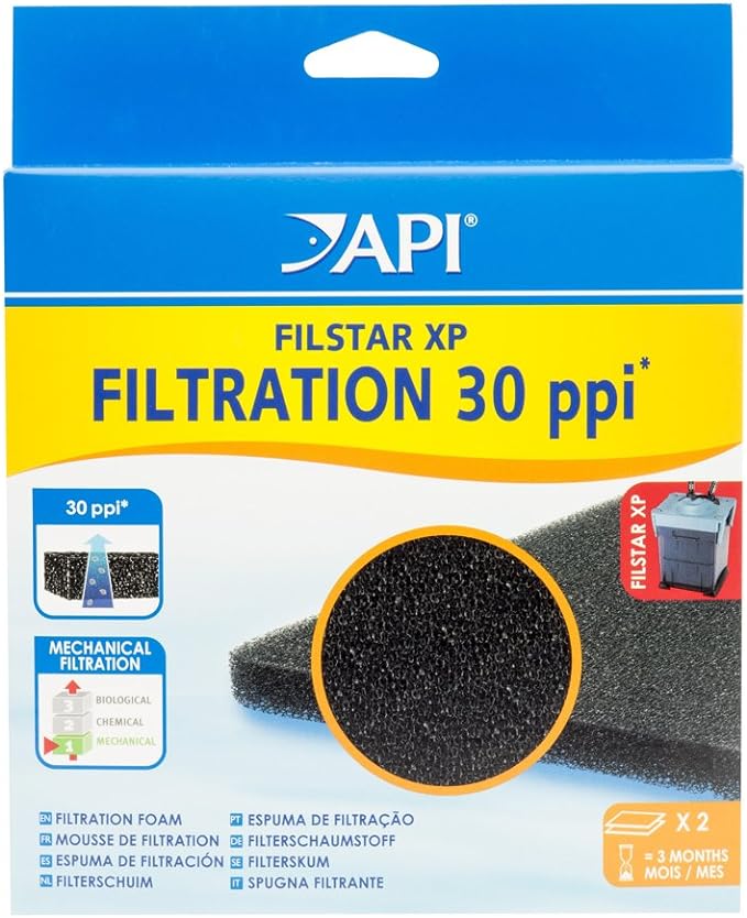 API FILSTAR XP FILTRATION FOAM 30 PPI Aquarium Canister Filter Filtration Pads 2-Count,Blacks & Grays