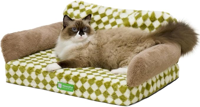 MEWOOFUN Cat Bed for Indoor Cats Orthopedic Dog Bed for Small Medium Dogs, Egg- Foam Pet Bed with Removable Washable Cover and Non-Slip Bottom (Medium, Green)