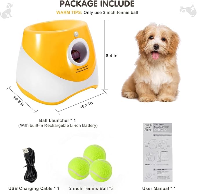 Automatic Dog Ball Launcher Ball Launcher for Dog, Automatic Ball Launcher for Dogs with 3 Balls Included (2 inch) for Small Size Dogs Interacive Dog Toys Pet Ball Indoor Outdoor Adjustable (Orange)