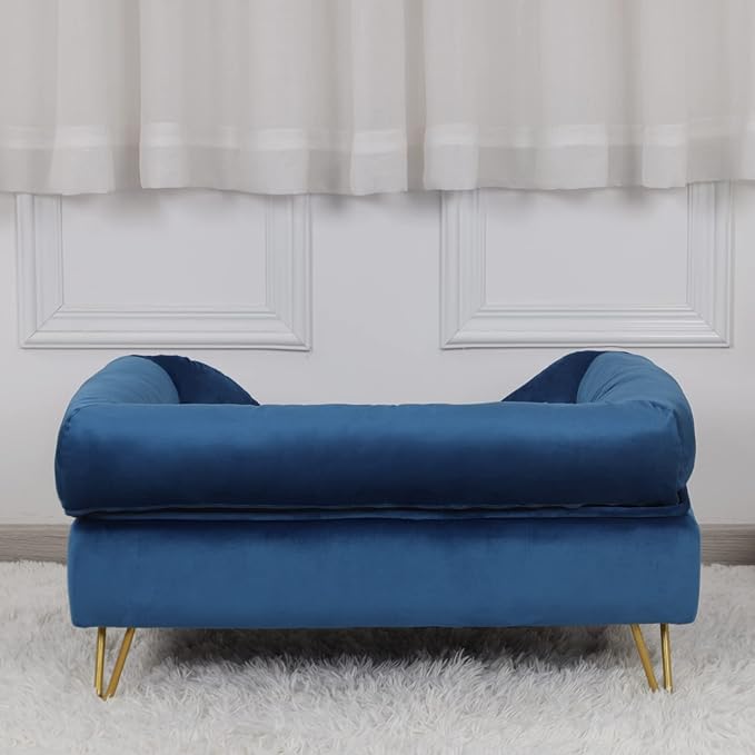 Dog Sofas and Chairs for Small Breeds,Dog Couch for Small Pet,Cat Sofa Chair with Soft Velvet Fabric,Wooden Frame Cat Bed,Pet Sofa Bed for Small Dog Rest Using, Blue