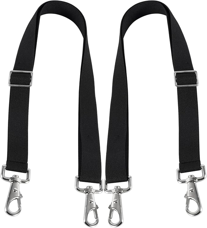 Horse Blanket Sheet Leg Straps, Replacement Stretchy Belly Strap with Double Swivel Snaps, Adjustable Length from 24 to 42 Inch Black(2 Pcs) (Two Side Snaps)