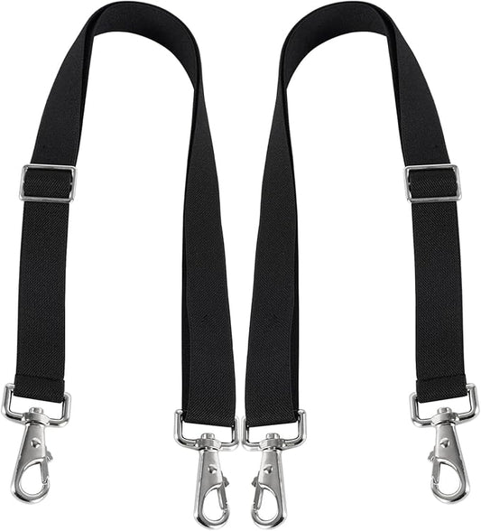 Horse Blanket Sheet Leg Straps, Replacement Stretchy Belly Strap with Double Swivel Snaps, Adjustable Length from 24 to 42 Inch Black(2 Pcs) (Two Side Snaps)