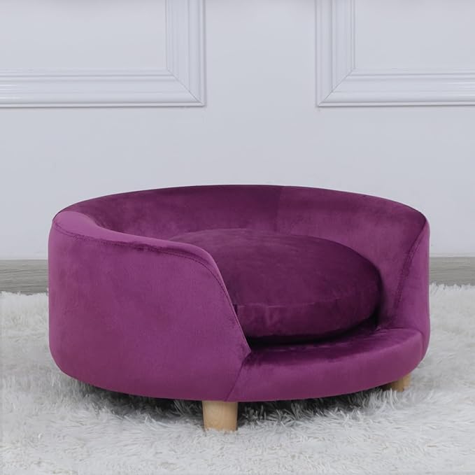 Dog Sofas and Chairs for Small Pet/Dog Sofa Chair with Soft Velvet Fabric / /Wooden Frame Cat Sofa Chair/Dog Sofa Bed with Washable Cushion for Small Dog Rest Using (purple)