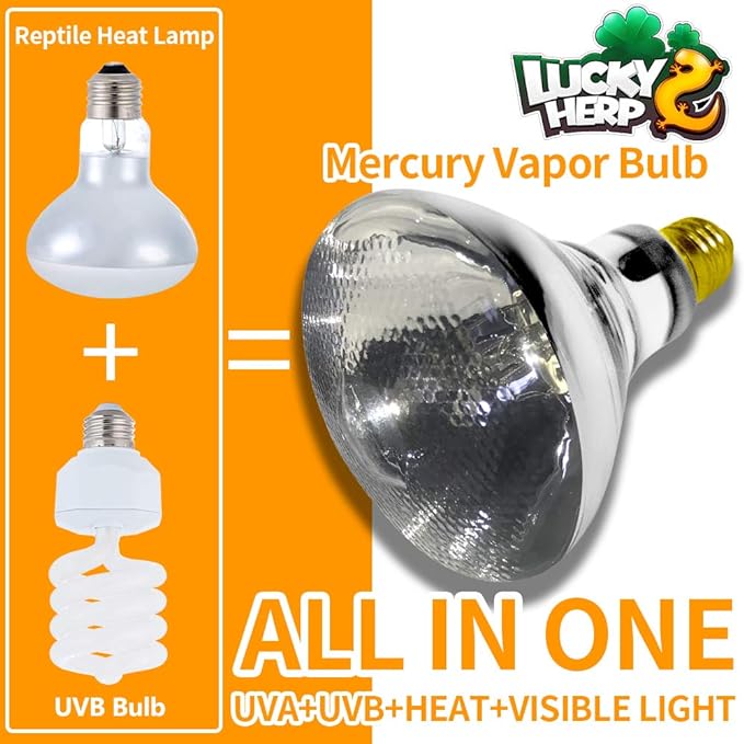 LUCKY HERP 100 Watt UVA+UVB Full Spectrum Vapor Heat Lamp Bulb, High Intensity Self-Ballasted Heat Basking Lamp/Bulb/Light for Reptile and Amphibian, Sun Lamp for Bearded Dragon Lizard Turtle(Clear)