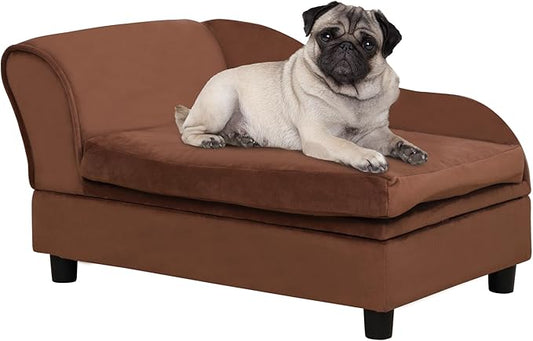 PawHut Luxury Fancy Dog Bed for Small Dogs with Hidden Storage, Small Dog Couch with Soft 3" Foam, Dog Sofa Bed, Cushy Dog Bed, Modern Pet Furniture for Puppies and Little Breeds, Brown