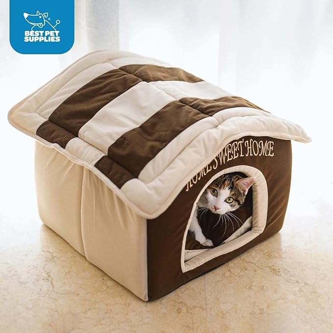 Best Pet Supplies Portable Indoor Pet House – Perfect for Cats & Small Dogs, Easy To Assemble – Cream