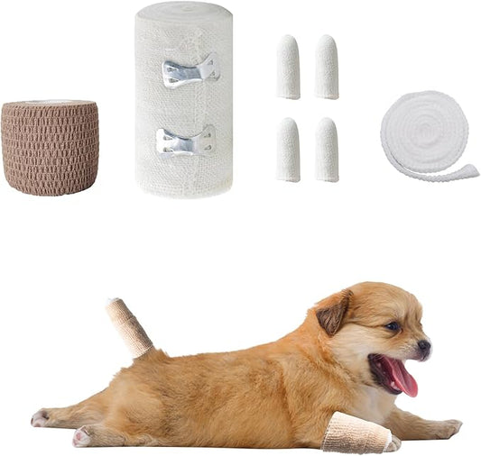 Dog Tail Protector Dog Ends Starter Pack Breathable Mesh Dog Tail Dressing Self Adhesive Pet Bandage Dog Thumb Mesh Sleeves Vet Wrap for Dogs Cats Other Pets Animals