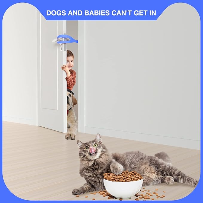 Cat Door Holder Latch Larger Cat Door Alternative to Keep Dogs Out of Cat Litter Boxes and Food with 5 Adjustable Sizes Strap 2.5-6" Wide Fast Latch Strap Let's Cats in Easy to Install, Blue