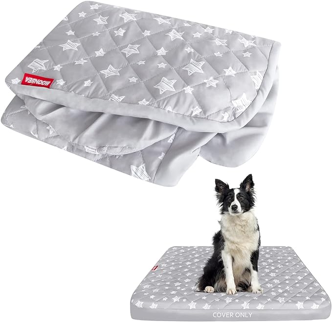 Dog Bed Covers Replacement Washable Pet Hair Easy to Remove, Waterproof Dog Bed Covers Noiseless Quilted, Pet Bed Cover Lovely Grey Star Print, Puppy Bed Cover 29x41 Inches, for Dog/ Cat, Cover Only