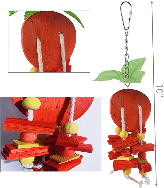 Hamiledyi Natural Wood Block Bird Cage Toys Parrot Chewing Toy Orange&Apple& Banana&Grapes Shaped Hanging Foraging Toy for Small&Medium Birds Parakeets Cockatiels,4pcs