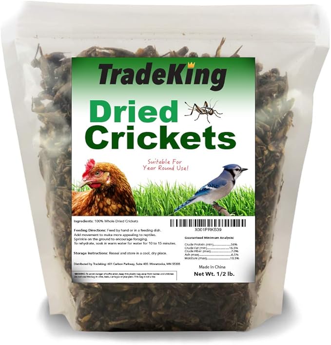 TradeKing Natural Dried Crickets, Food for Bearded Dragons, Wild Birds, Chicken, Fish, & Reptiles (8 oz Resealable Bag) Veterinary Certified