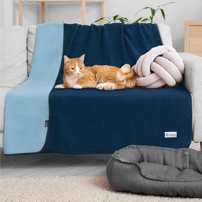 PetAmi Waterproof Dog Blanket for Bed, XL Dog Pet Blanket Couch Cover Protection, Fleece Cat Blanket Throw for Crate, Kennel, Sofa Furniture Protector, Reversible Soft Plush, Twin, 60x80 Navy/Blue