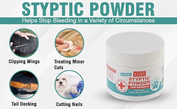 G.B.S 5 oz Quick Stop Styptic Powder for Animals Dogs with Sealed Top + Scoop, Cats & Birds Cutting Nails - Stop Bleeding Styptic Clotting Blood Powder – Easy to Apply