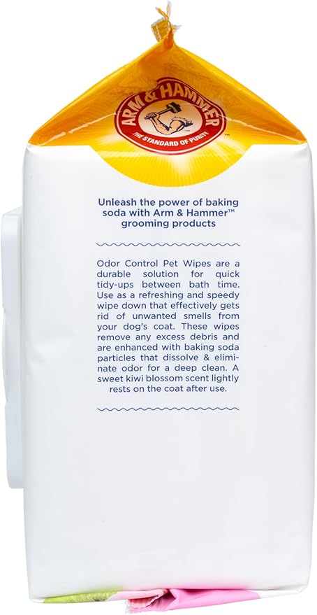 Arm & Hammer for Pets Odor Control Wipes for Dogs, Best Odor Eliminating Waterless Cleaning for Dogs & Puppies | Kiwi Blossom Scent, 100 Count