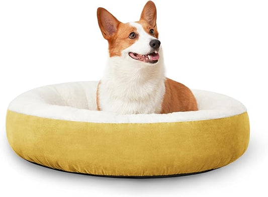 Love's cabin Round Donut Cat and Dog Cushion Bed, 25in Pet Bed for Small or Medium Dogs, Anti-Slip & Water-Resistant Bottom, Soft Durable Fabric Pet Beds, Washable Calming Cat & Dog Bed Yellow