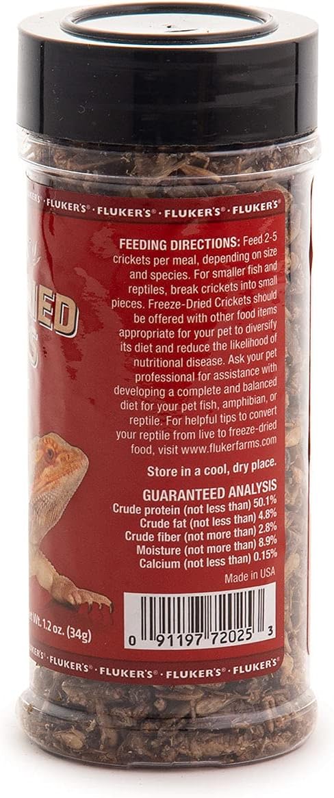 Fluker's Freeze Dried Crickets, Ideal for Reptiles, Birds, and Fish, Packed with Protein and Essential Nutrients, 1.2 oz