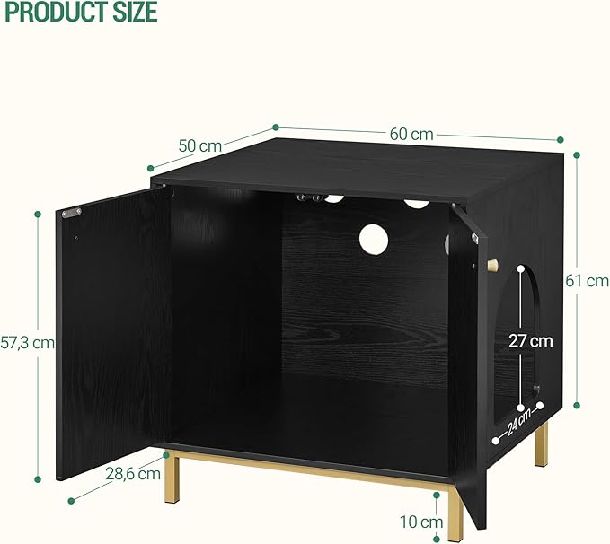 Cat Litter Box Enclosure, Hidden Litter Box Furniture, Wooden Pet House Side End Table, Storage Cabinet Bench, Fit Most Cat and Litter Box, Living Room, Bedroom, Black and Gold CB81204G