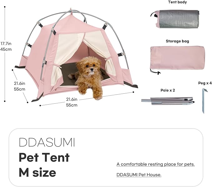 DDASUMMI Portable Pet Teepee Waterproof & Durable PE Floor Mat Dog & Cat House for Indoor/Outdoor, Camping Dog Tent Stable and Comfortable for Pets (Grey, M)