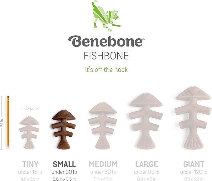 Benebone Set of 1 Fishbone/Wishbone Durable Dog Chew Toys, Real Fish, Real Bacon, Made in USA, Small