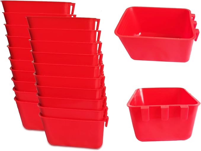 20 Pack Cage Cups Birds Feeders Seed Bowl Chicken Feeding Watering Dish Rabbit Water Food Hanging Wire Cages Box 16oz Coop Cups for Pet Parrot Parakeet Gamefowl Poultry Pigeon (Large Red)