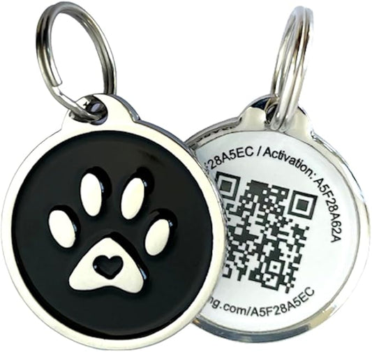 Premium Pet ID Tag for Dogs and Cats: Easy Scan QR Code, Instant Online Pet Profile Access, & Scan Location Alerts(Black Paw)