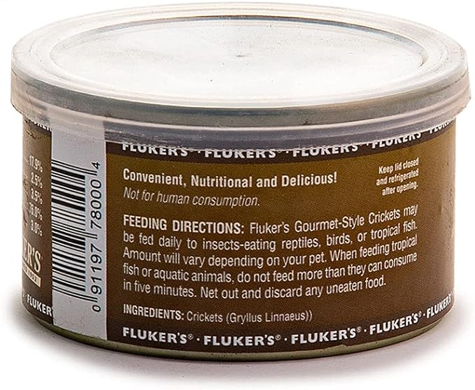 Fluker's Gourmet Canned Food for Reptiles, Fish, Birds and Small Animals, Crickets, 1.2 oz (Pack of 2)