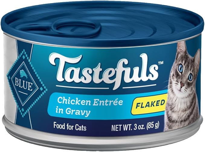 Blue Buffalo Tastefuls Natural Wet Food for Adult Cats, Flaked Chicken Entrée in Gravy, 3-oz. Cans, 24-Count Multi-Pack