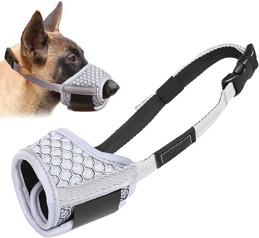 Dog Muzzle Anti Biting Barking and Chewing with Comfortable Mesh Soft Fabric and Adjustable Strap, Suitable for Small, Medium and Large Dogs(Gray(3D Mesh),XL)