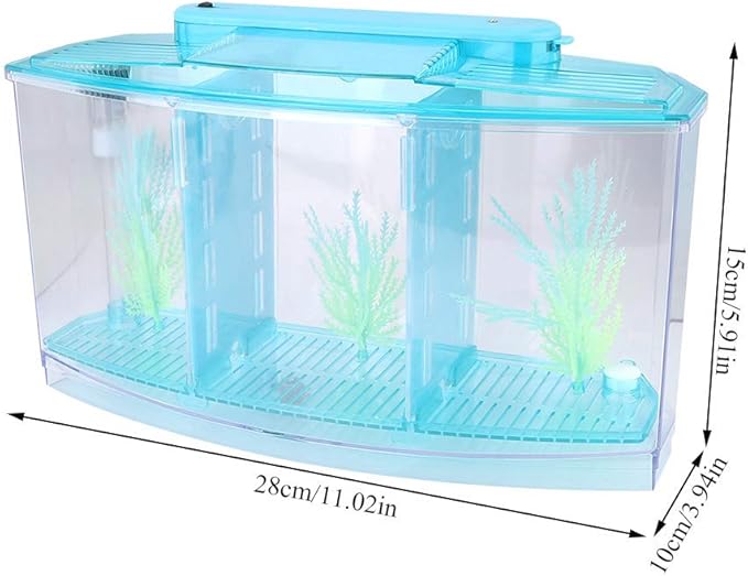 AYNEFY Mini Fish Breeding Box,Aquarium Fish LED Acrylic Three Divisions Small Fishes Isolation Incubator Breeding Hatchery for Guppy Shrimp Clownfish Fishes Betta(Blue)