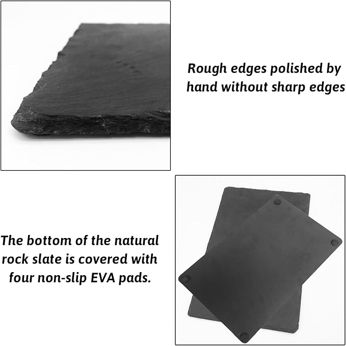 Reptile Basking Platform 2 Pcs Tortoise Rock Plate Natural Turtle Food Bowl Dish 11.81 x 7.87 inch Feeding Slate Rock for Lizard Tortoise Bearded Dragon Chameleon Gecko Frog Snake