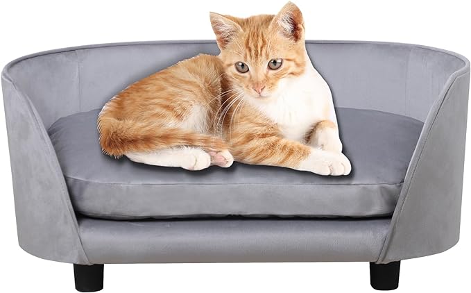 Dog Sofas and Chairs for Small Pet/Cat Sofa Chair with Velvet Fabric/Pet Sofa Bed with Comfortable Washable Cushion/Dog Bed for for Small Dog Rest Using (Grey)