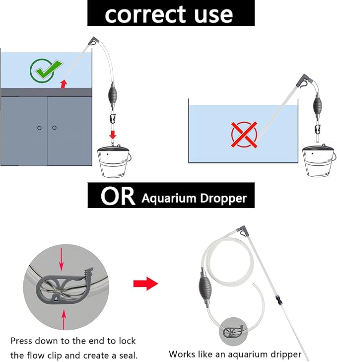 10 Gallon Fish Tank cleaner and Aquarium Water Changer Siphon with a Thinner Tubing. Perfect for Cleaning Small Tanks, Gravel Vacuum for Aquarium Kit