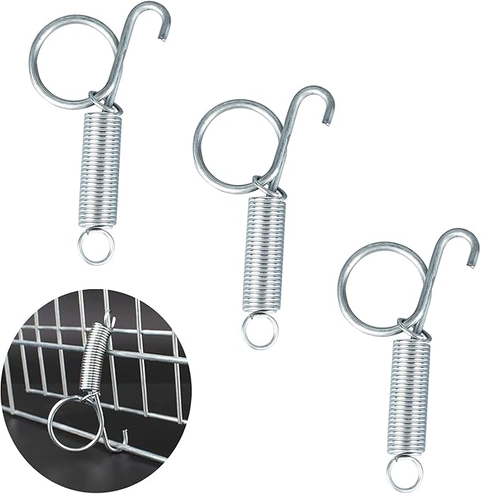 Dong Huang 4pcs 75mm Metal Finger Spring Latch Hook, One-Handed Cage Door Spring Hooks, Large Cages Lock for Fixing Pet Cage Door,Bunnies, Rodents, Hamsters, Squirrels, Birds Cages Hook