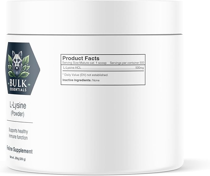 Bulk Essentials L-Lysine Cat Supplement - 250g - Feline L-Lysine Supplement - Formulated for Cats