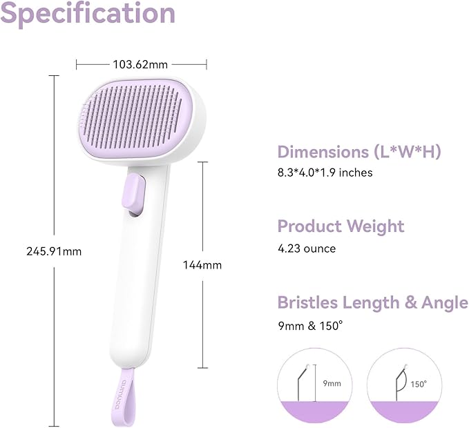 aumuca Cat Brush Dog Brush for Shedding, Cat Brushes for Indoor Cats, Cat Brush for Long or Short Haired Cats, Dog Hair Cat Grooming Brush Cat Comb for Kitten Rabbit Massage Removes Loose Fur, Purple