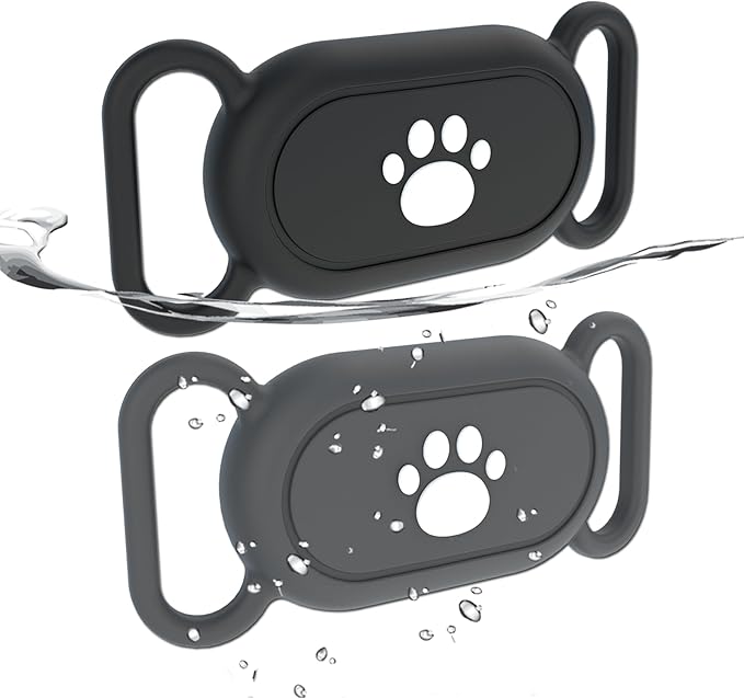 2 Pack Waterproof Dog Collar Holder Compatible with Samsung Galaxy SmartTag2, Silicone GPS Tracker Hidden Loop Holder for Samsung Smart Tag2, Anti-Lost Dog Collar Samsung Tag2 Case(Black Grey)