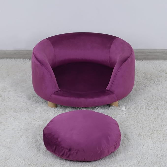 Dog Sofas and Chairs for Small Pet/Dog Sofa Chair with Soft Velvet Fabric / /Wooden Frame Cat Sofa Chair/Dog Sofa Bed with Washable Cushion for Small Dog Rest Using (purple)