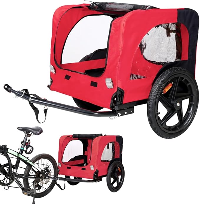 Pet Dog Bike Trailer, Dog Bike Trailer w/16 Wheels, Dog Cart for Small & Large Pets, Pet Bike Trailer w/88lbs Capacity, Bicycle Trailer w/Reflectors, Non-Slip Floor, Waterproof Me