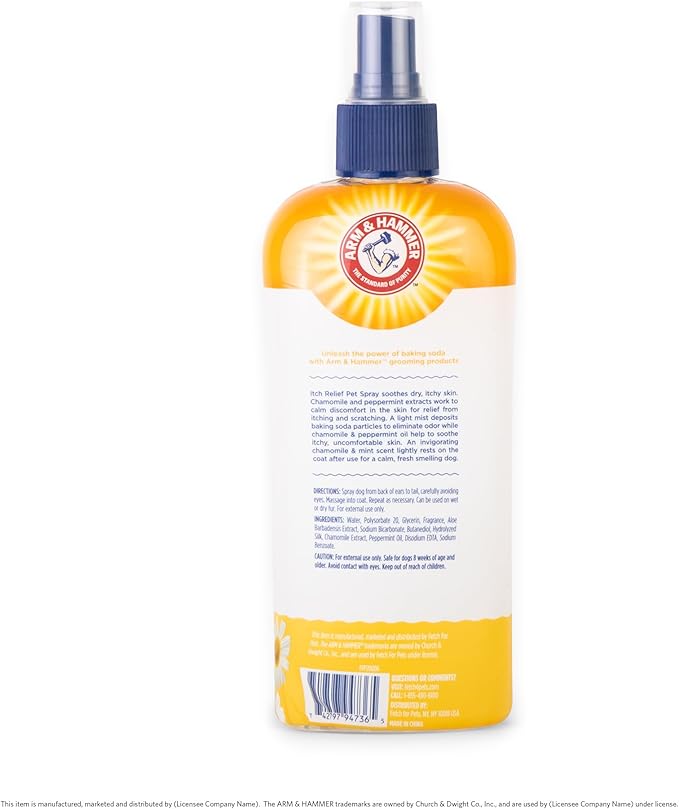 Arm & Hammer for Pets Itch Relief Spray for Dogs with Arm & Hammer Baking Soda, Chamomile and Peppermint Scent, 8oz | Professional Quality Dog Itch Spray, Free of Sodium Lauryl Sulfate & Parabens