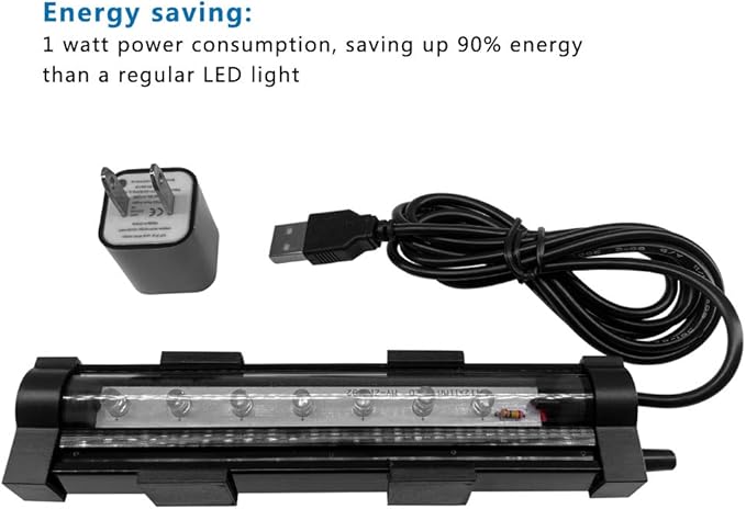 PULACO 1 Watt Aquarium Fish Tank Air Stone with Automatic Color Changing LED Light for Small Fish Tank Air Pump