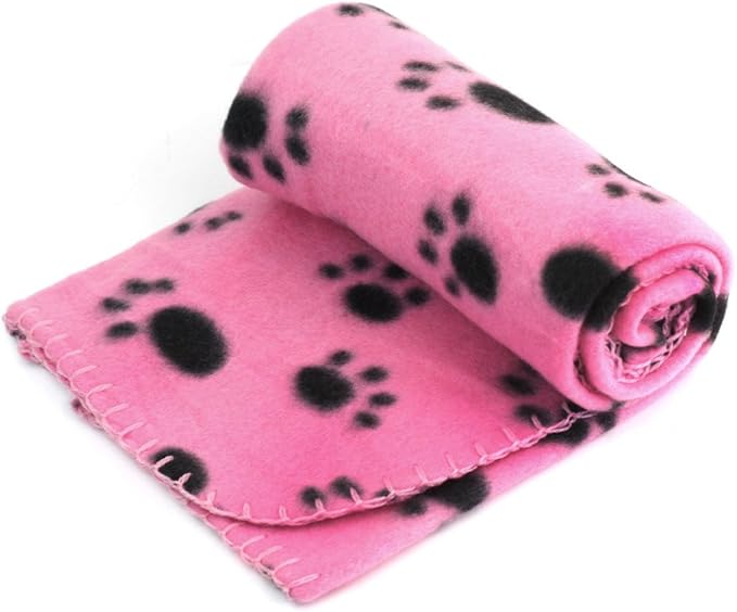 Pet Dog Cat Puppy Kitten Soft Blanket Doggy Warm Bed Mat Paw Print Cushion (Pink)