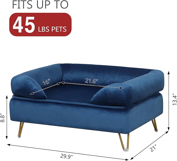 Dog Sofas and Chairs for Small Breeds,Dog Couch for Small Pet,Cat Sofa Chair with Soft Velvet Fabric,Wooden Frame Cat Bed,Pet Sofa Bed for Small Dog Rest Using, Blue