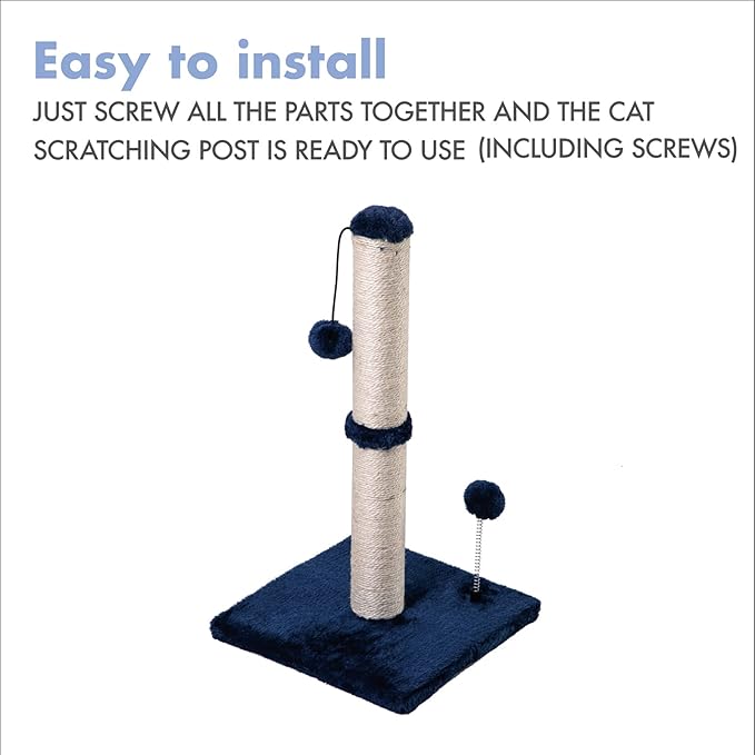 Cat Scratching Post Premium Basics Kitten Scratcher Sisal Scratch Posts with Hanging Ball 22 in for Kittens or Smaller Cats (22 inches for Kitten, Navy)