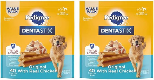 Pedigree DENTASTIX Large Dog Dental Treats Original Flavor Dental Bones, 2.08 lb. Value Pack (40 Treats)(Packaging May Vary) (Pack of 2)