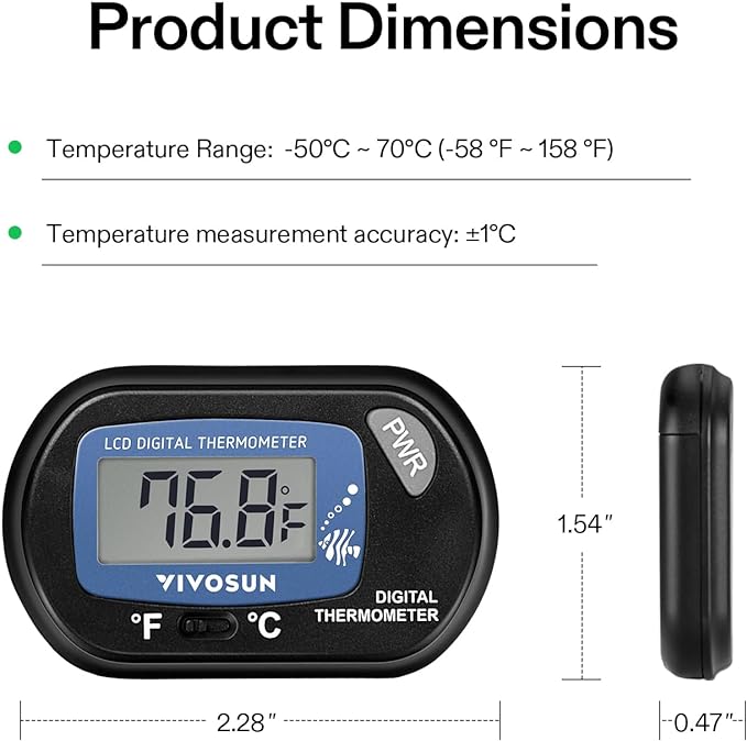 VIVOSUN 2-Pack LCD Digital Aquarium Thermometer Fish Tank Water Terrarium Temperature with Suction Cup for Turtle