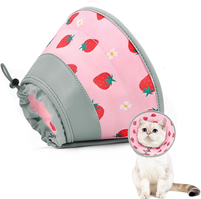 Cat Cone, Adjustable Cat Cone Collar Soft to Stop Licking, Foldable Cute Cat Cone Alternative, Water Resistant Neck Cone for Cats, Lightweight Cat Recovery E Collar for Cat Kitten（Pink，S