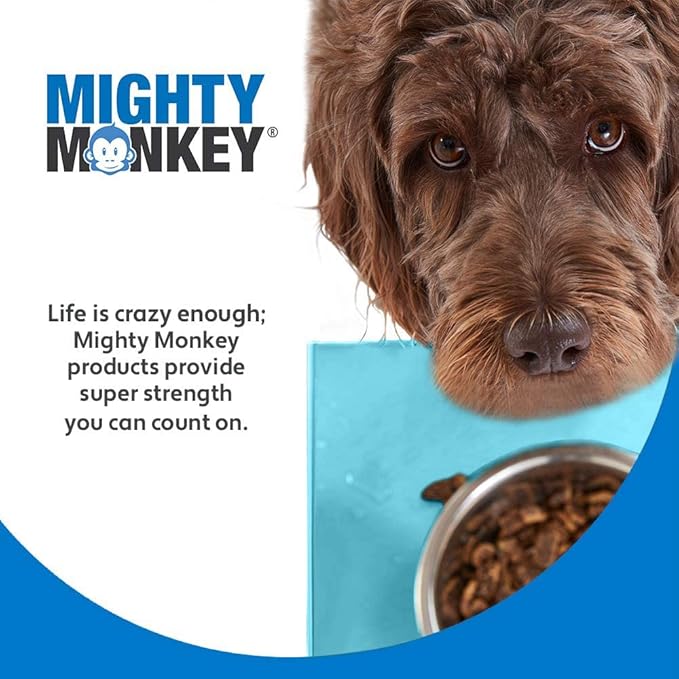 MIGHTY MONKEY 100% Waterproof Dog Food Mat, Raised Edges Silicone Pet Feeding Placemat for Cat, Dogs, Pet Bowls, High Lipped Tray Prevents Water Spills, Food on Floor, Dishwasher Safe, 18x12 Turquoise