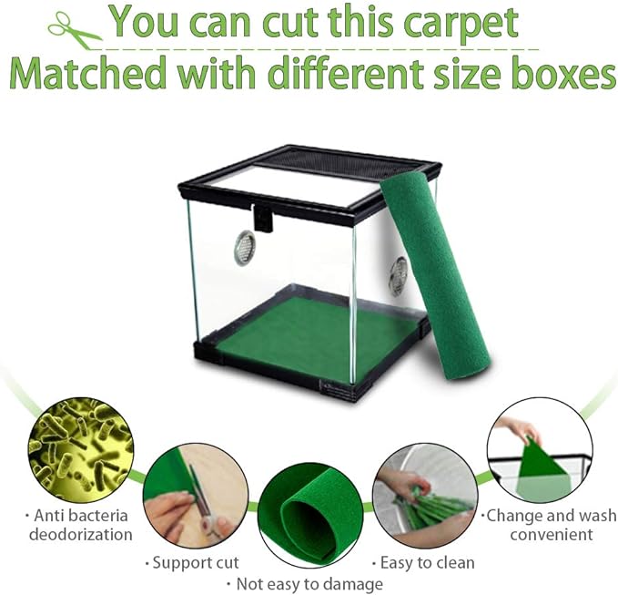 Reptile Carpet 4pcs Terrarium Substrate Liner Pet Habitat Bedding Soft Green Mat for Bearded Dragon Lizards Gecko Chamelon Iguana Turtles Snakes (19.7" x 11.8")