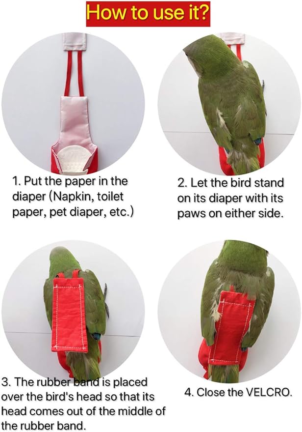 HEZHUO Parrot Diaper Bird Flight Suit, Bird Clothes, Waterproof Lining Pet Bird Supplies (2XL, Red)