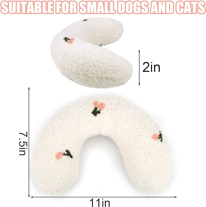 BABORUI Dog Calming Pillow for Small Dogs, U Shaped Dog Neck Pillow for Joint Relief Sleeping Improve, Machine Washable Pet Pillow for Dogs & Cats (White)